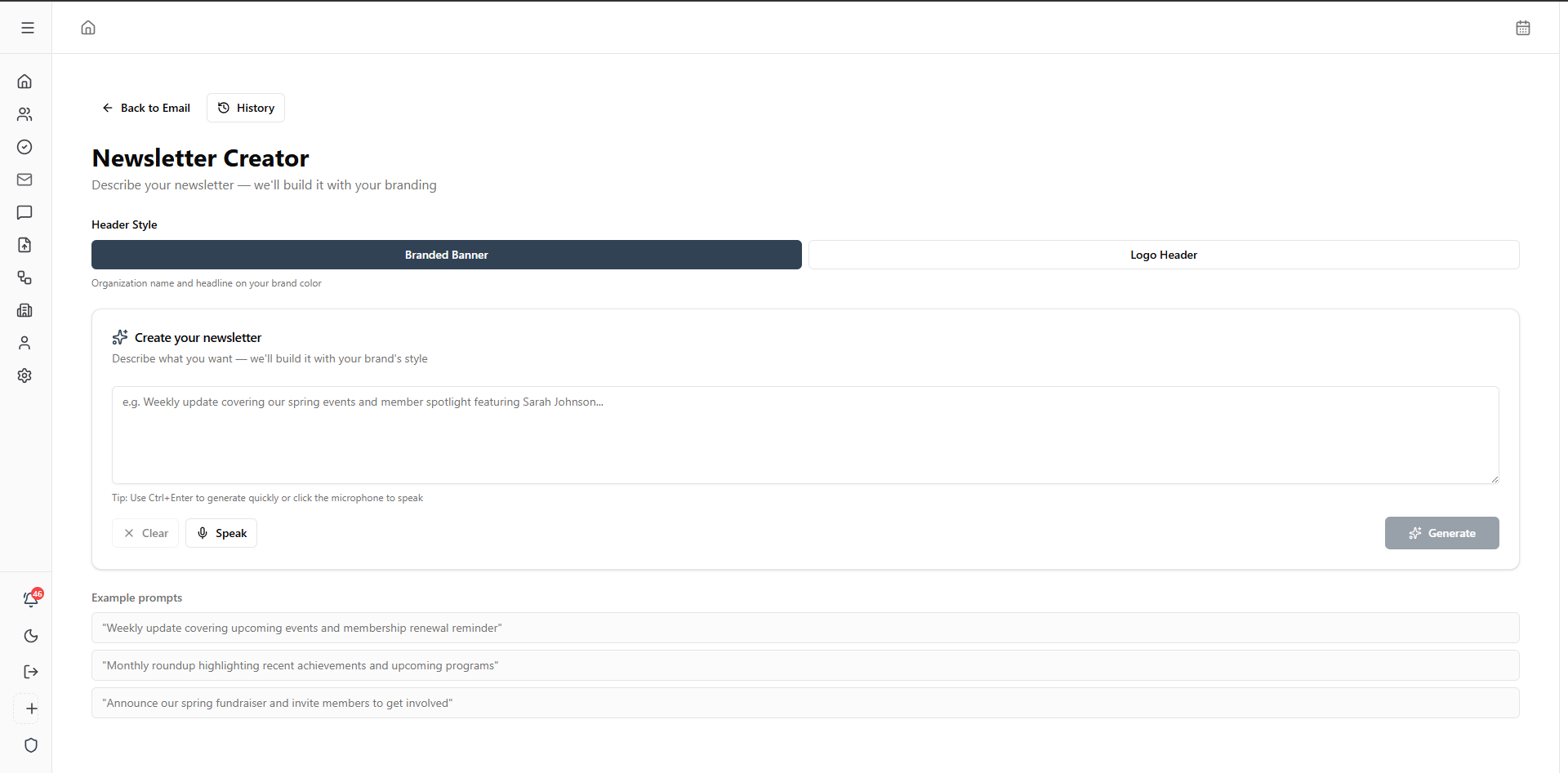 Content creation and newsletter editor